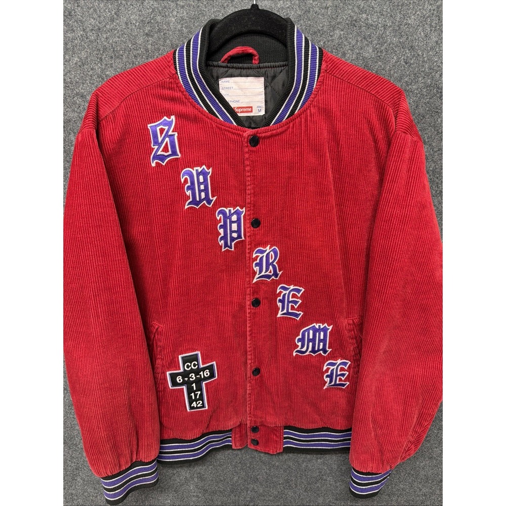 Supreme SS18 Old English Corduroy Varsity Jacket Red Size M 2018
